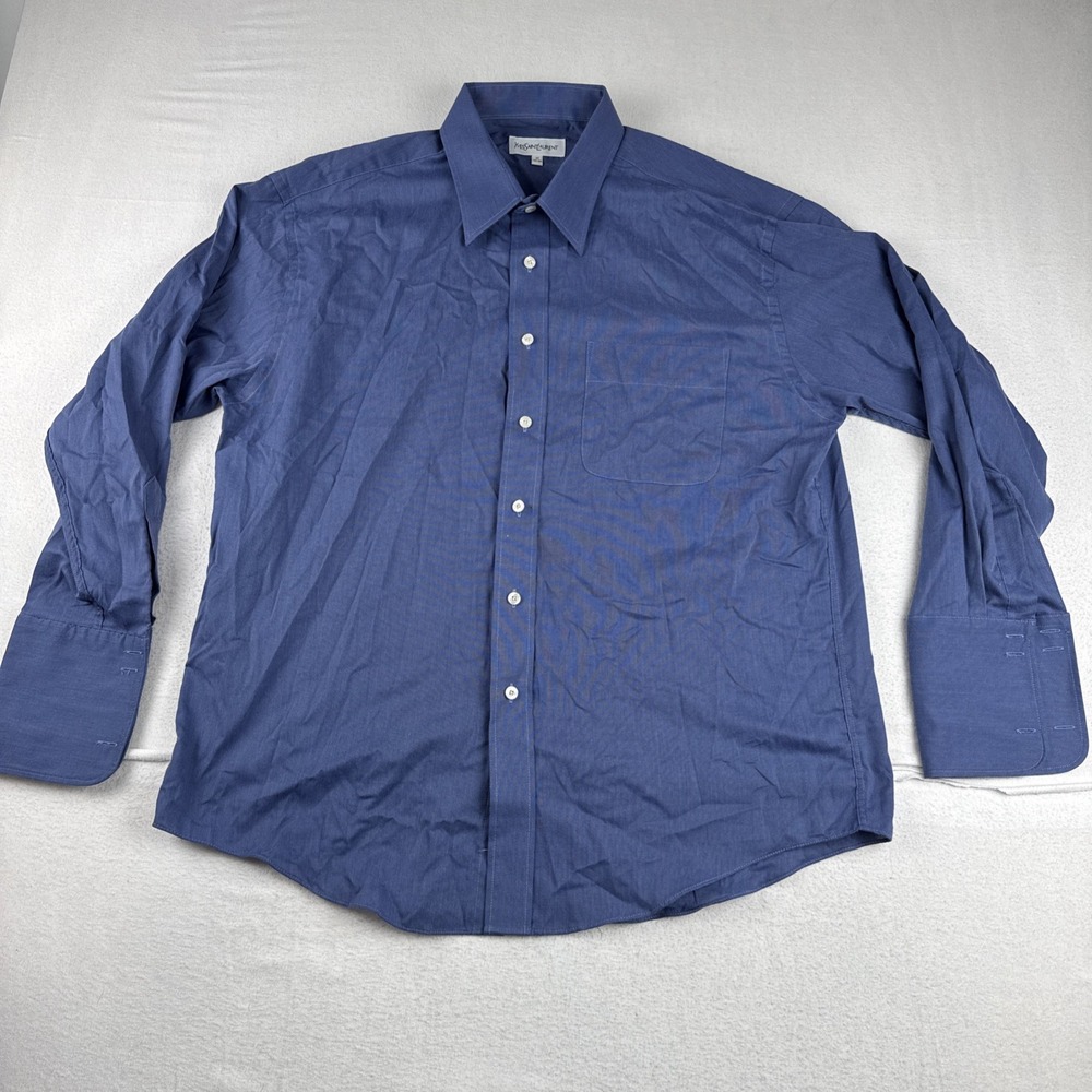 Yves Saint Laurent Mens Royal Blue Dress Shirt 17 32-33 French cuffs Office